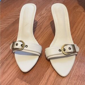 Meshki Cream Mules with Gold Buckle